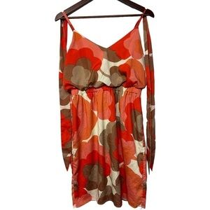 Judi March Brown Orange Brown Lightweight Tie sleeve midi dress Size M